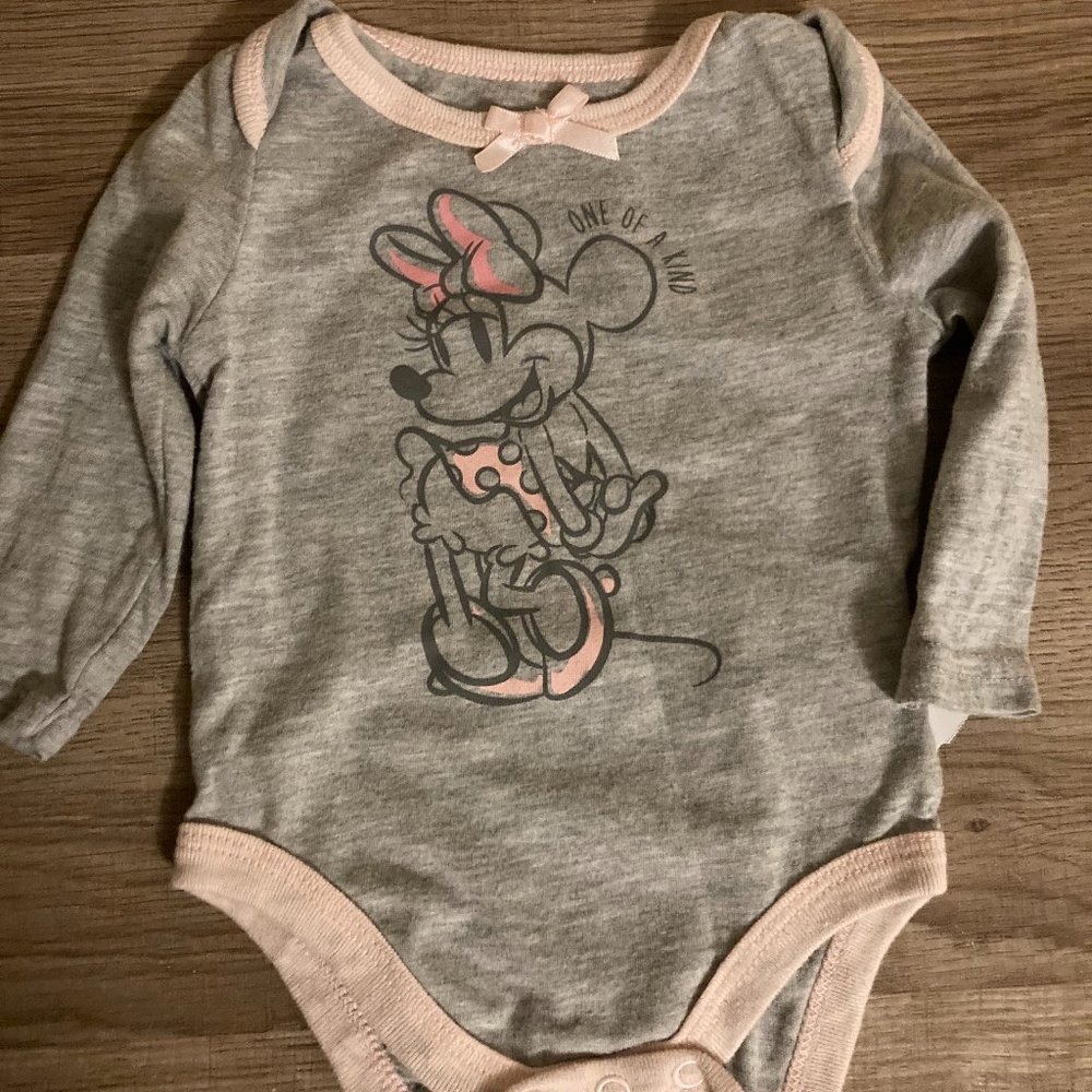 Disney Baby Classic Minnie Bodysuit Light Gray with Pink Trim 3-6 Months